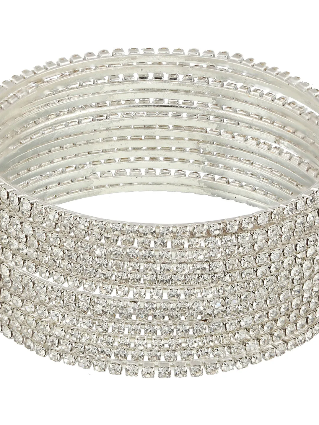 Set Of 12 Silver-Plated Cz-Studded Bangles
