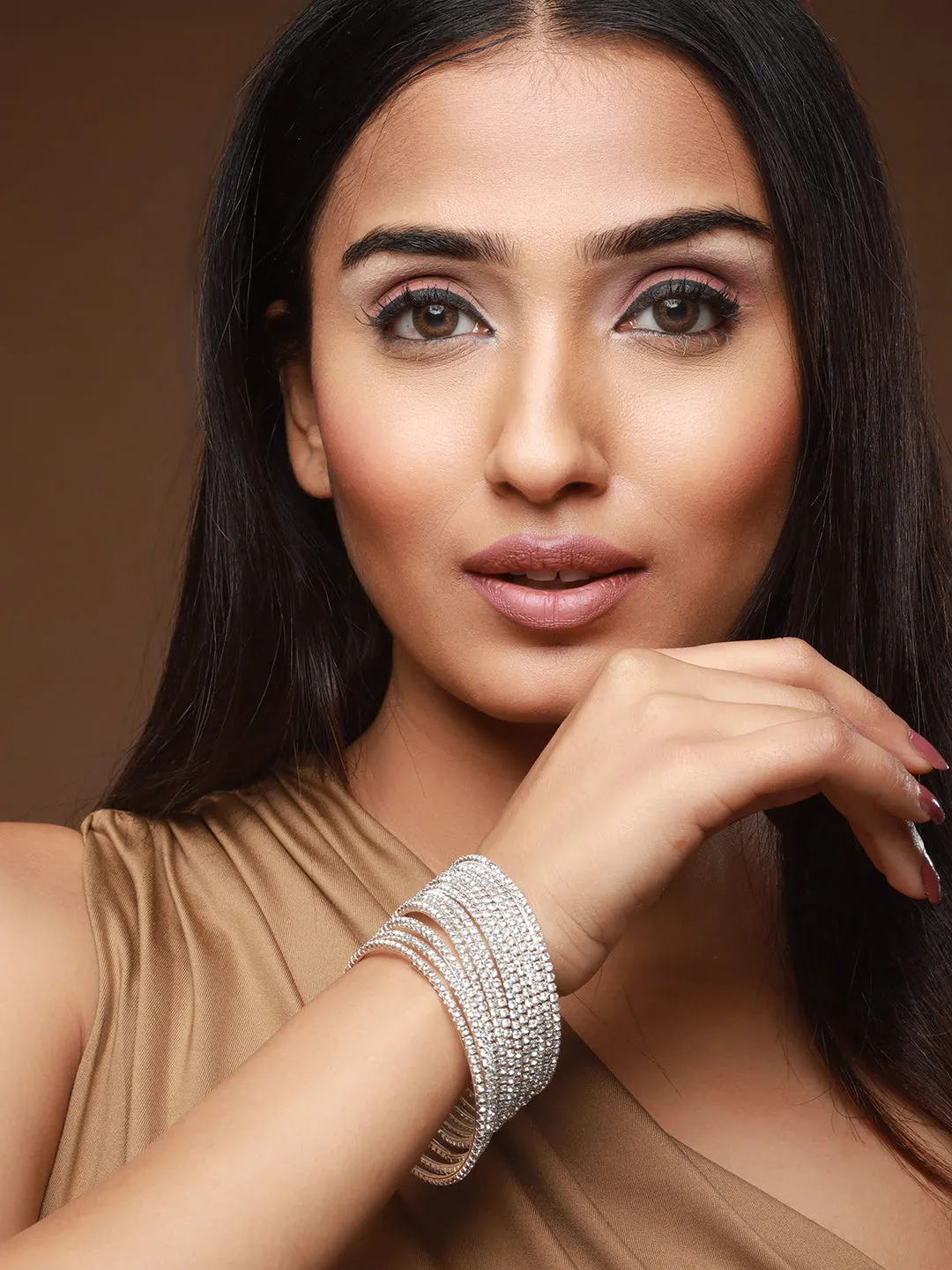 Set Of 12 Silver-Plated Cz-Studded Bangles