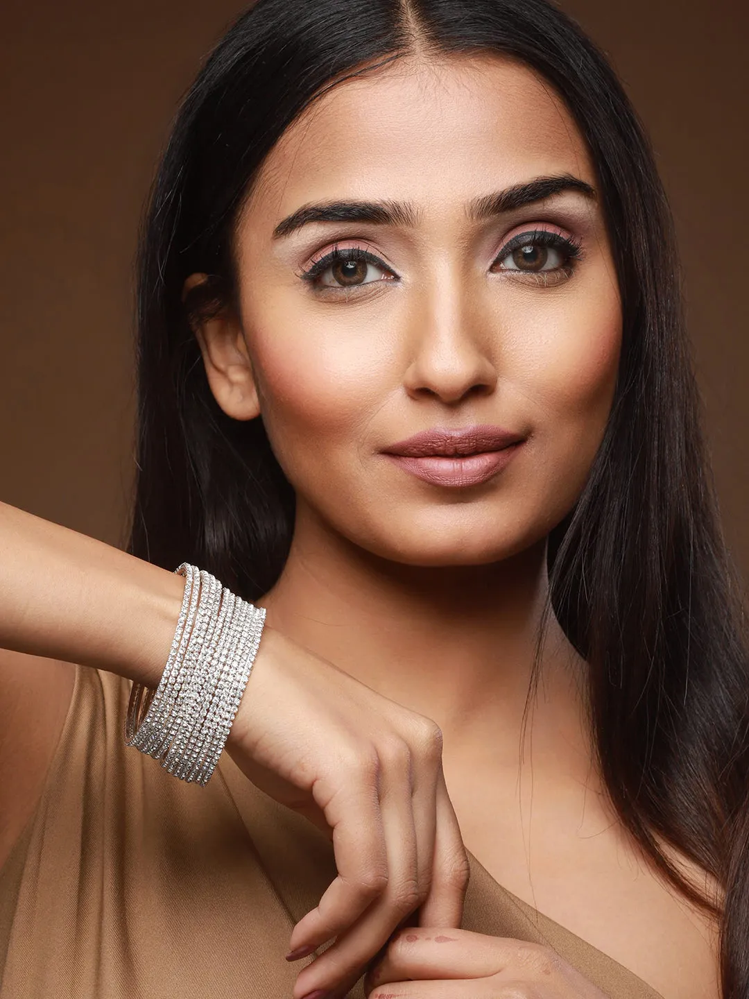 Set Of 12 Silver-Plated Cz-Studded Bangles