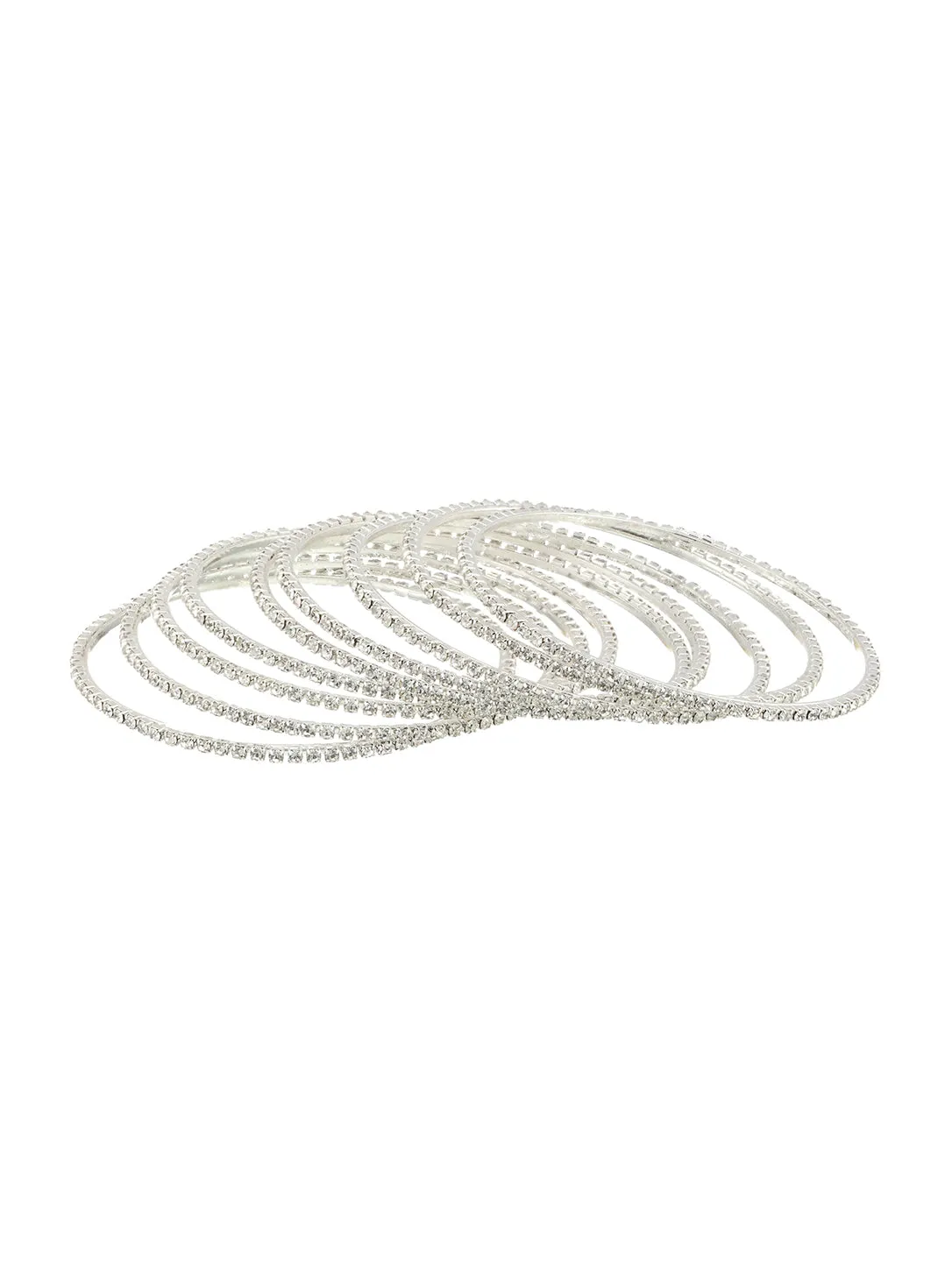 Set Of 12 Silver-Plated Cz-Studded Bangles