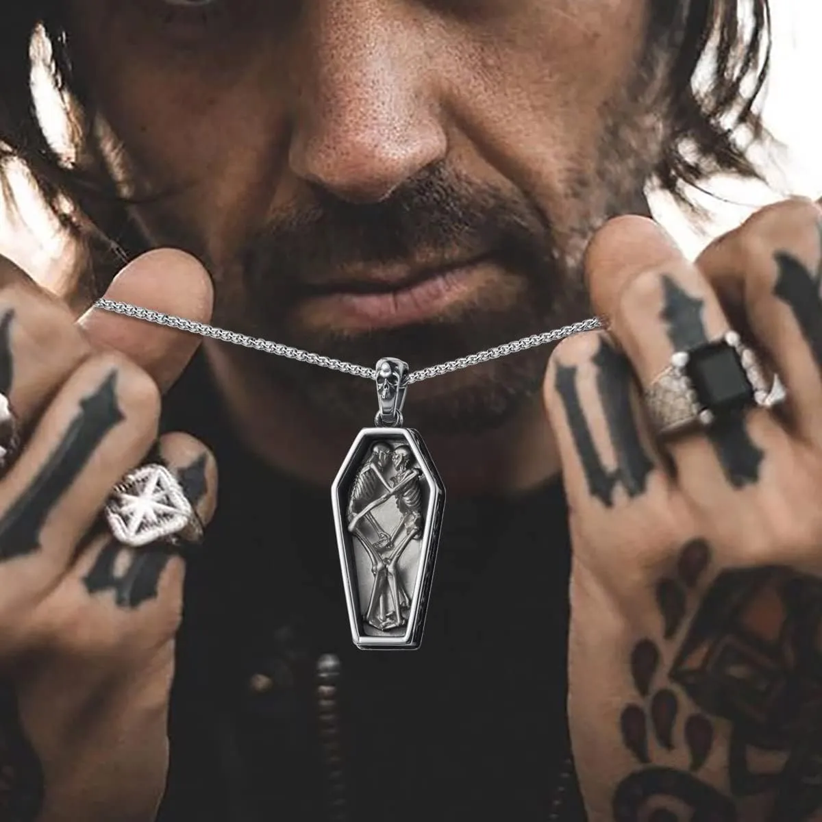 Skull Necklace for Men Stainless Steel Gothic Punk Emo Biker Necklace Jewelry for Men 60cm