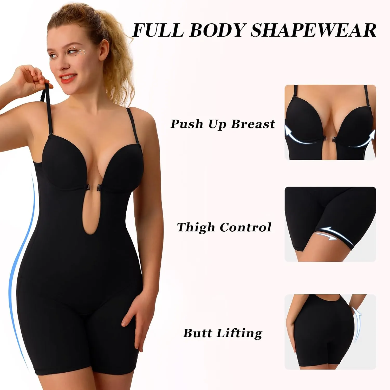 Slimers Backless Shapewear Strapless Bodysuit - Low Back Women Body Shaper : Slimming Built In Bra With Plunge