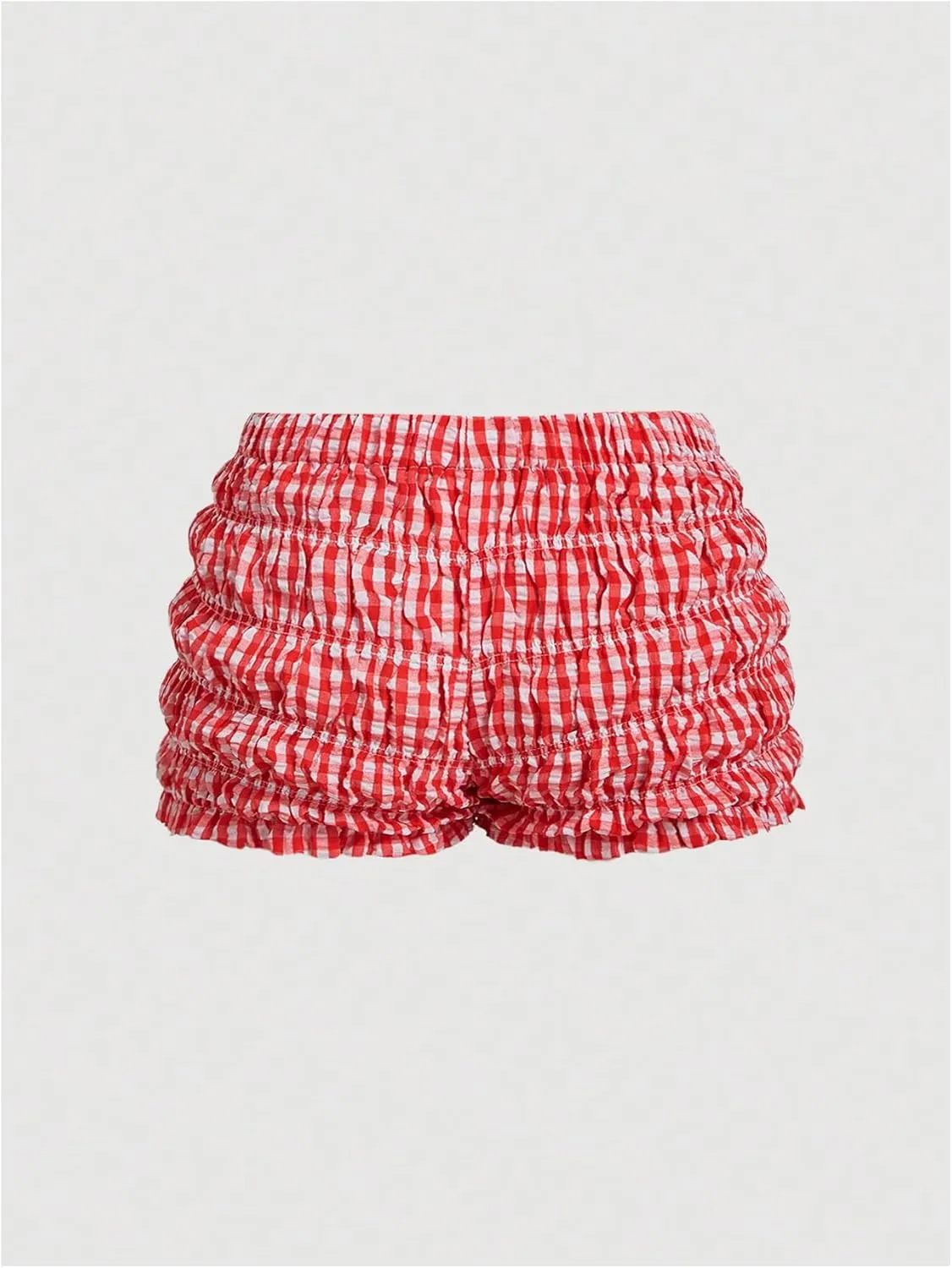 SOLY HUX Women's Ruffle Shorts Plaid Y2k Lace Bloomers Elastic Waist Frill Bottoms Gingham Micro Boyshorts