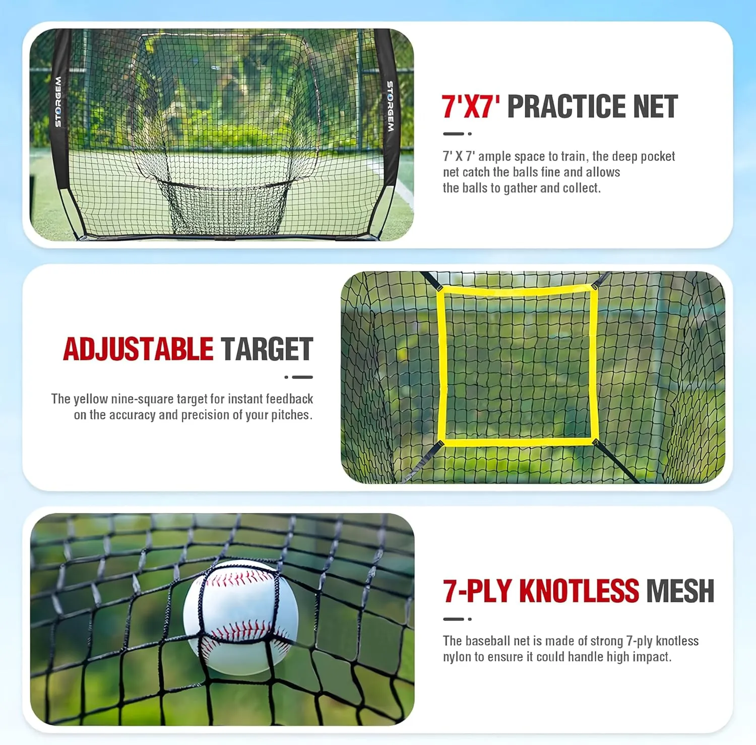 Storgem Baseball and Softball Practice Net 77ft Portable Hitting Pitching Batting Training Net Baseball Backstop Net with Batting Tee and Strike Zone and Bow Frame