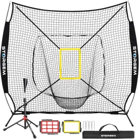 Storgem Baseball and Softball Practice Net 77ft Portable Hitting Pitching Batting Training Net Baseball Backstop Net with Batting Tee and Strike Zone and Bow Frame
