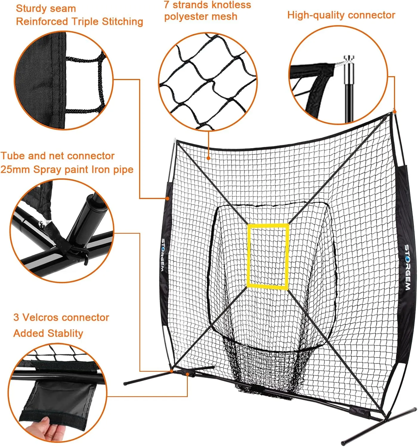 Storgem Baseball and Softball Practice Net 77ft Portable Hitting Pitching Batting Training Net Baseball Backstop Net with Batting Tee and Strike Zone and Bow Frame
