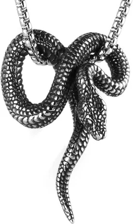 STWTR Stainless Steel Animal Snake Pendant Chain Gothic Jewelry Men's Vintage Necklace