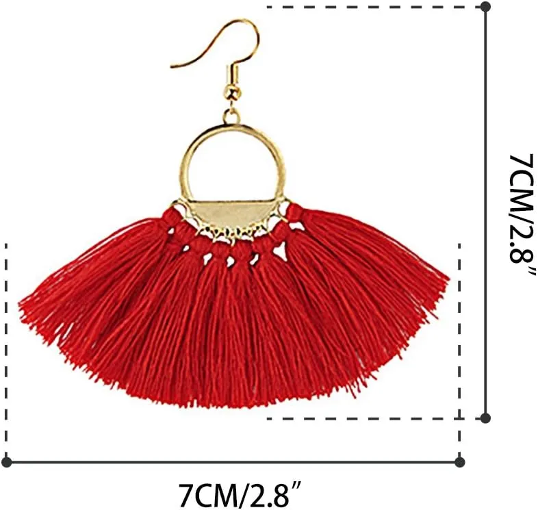 Suyi Women Tassel Earrings Bohemia Fan Shape Thread Tassel Statement Drop Dangle Earrings for Girl Lady