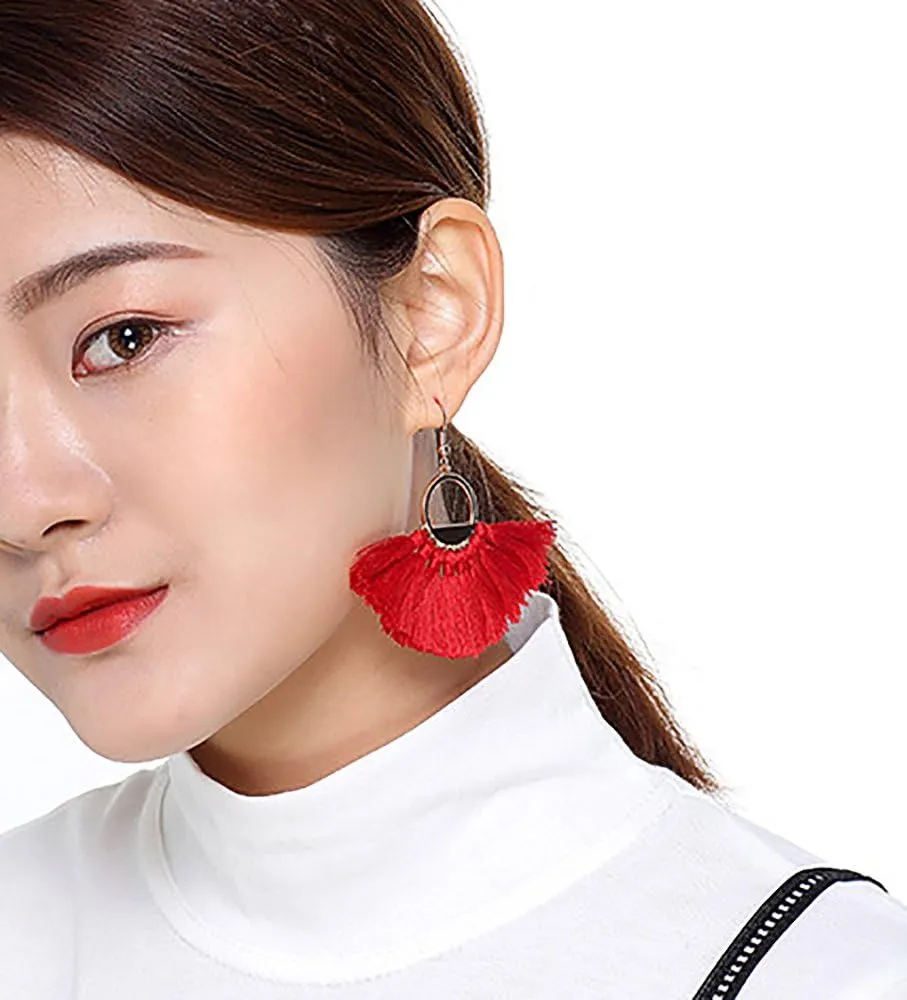Suyi Women Tassel Earrings Bohemia Fan Shape Thread Tassel Statement Drop Dangle Earrings for Girl Lady