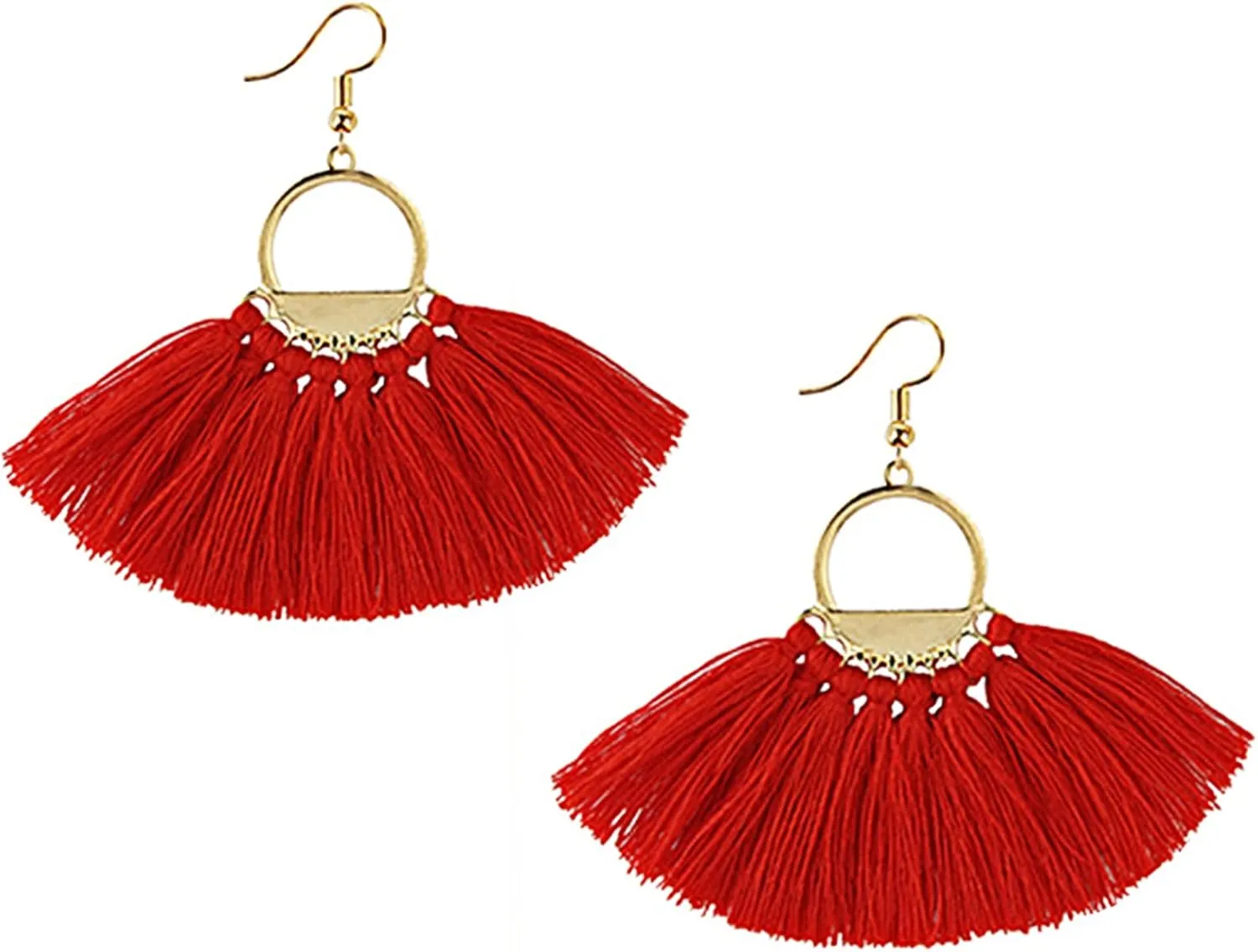 Suyi Women Tassel Earrings Bohemia Fan Shape Thread Tassel Statement Drop Dangle Earrings for Girl Lady