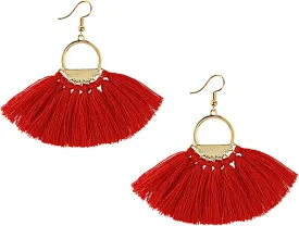 Suyi Women Tassel Earrings Bohemia Fan Shape Thread Tassel Statement Drop Dangle Earrings for Girl Lady