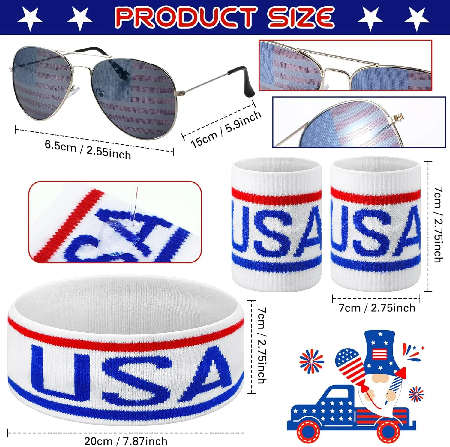 Sweetude America Flag USA 4th of July Fanny Pack Patriotic Beverage Beer Belt Costume Set Outfit Accessories with Drink Holder Sunglasses Striped Sweatband