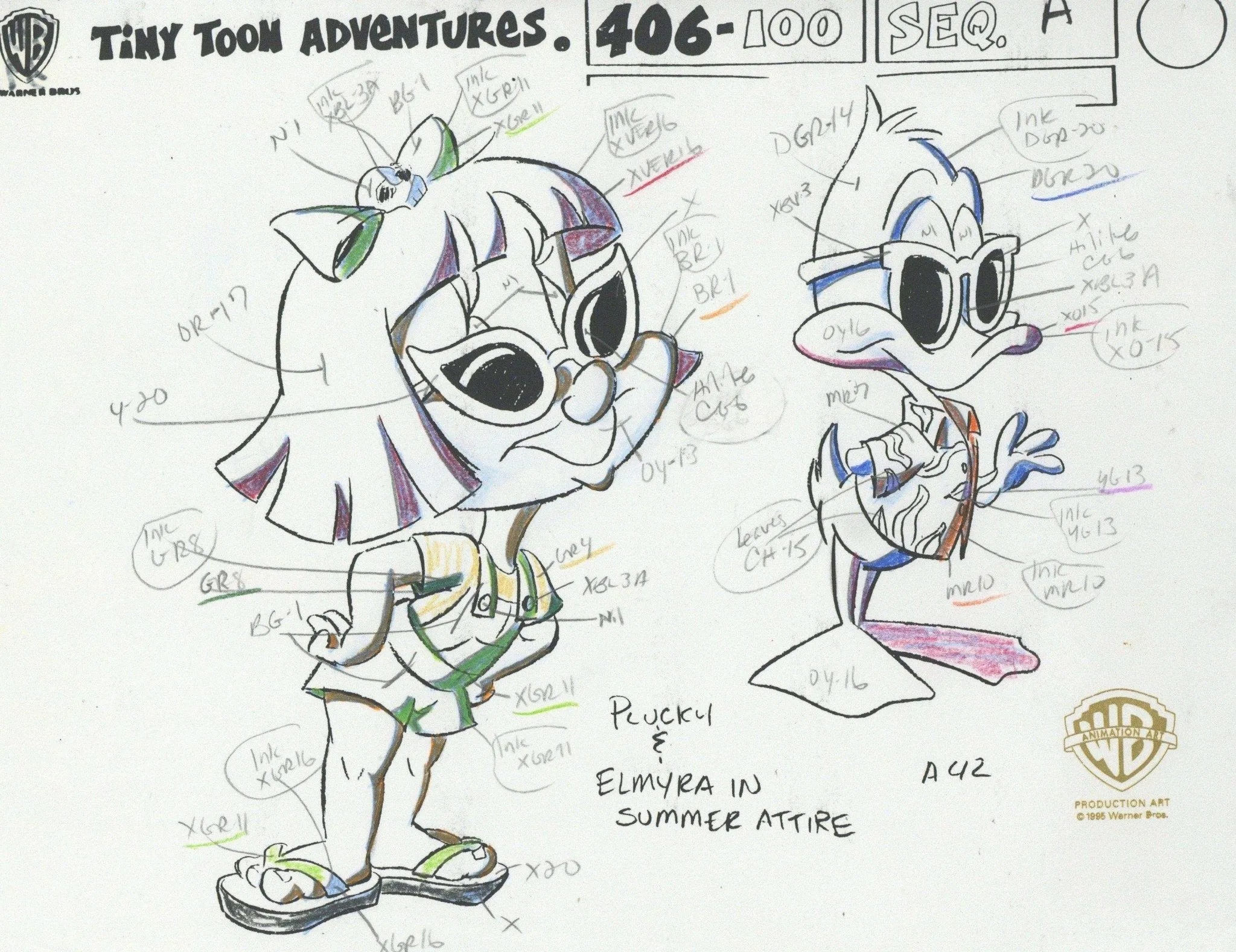 Tiny Toons Original Production Color Call Out Set: Elmyra and Plucky Duck
