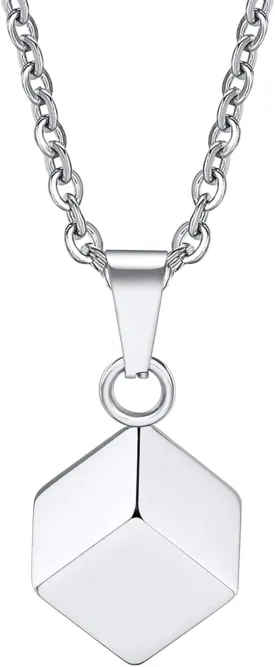 Urn Necklaces for Ashes Stainless Steel 3D Cube Pendant Memorial Keepsake Necklace