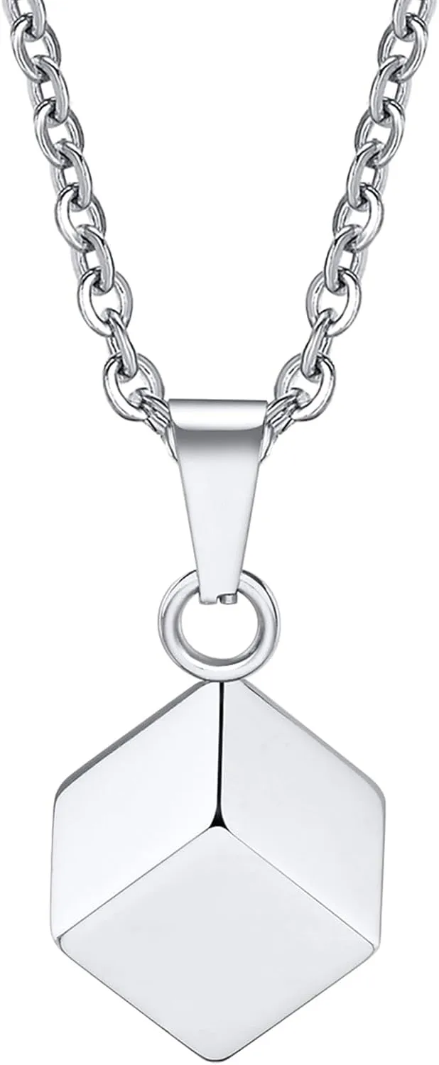 Urn Necklaces for Ashes Stainless Steel 3D Cube Pendant Memorial Keepsake Necklace