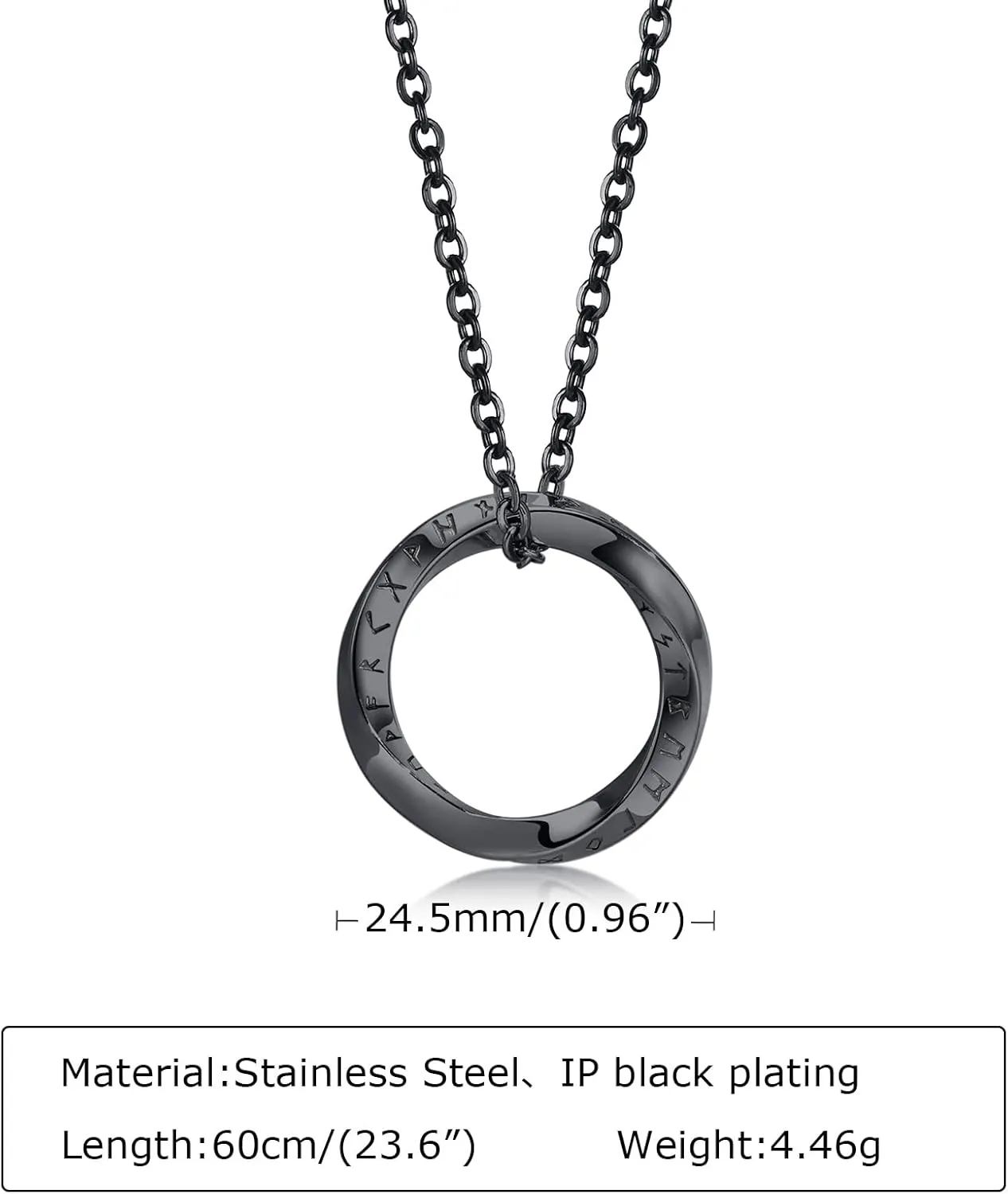 VNOX Viking Necklace for Men - Norse Nordic 24 Runes Alphabets Pendant Necklace Mobius Twist Pagan Amulet Talisman - Jewelry Gift for Men Women