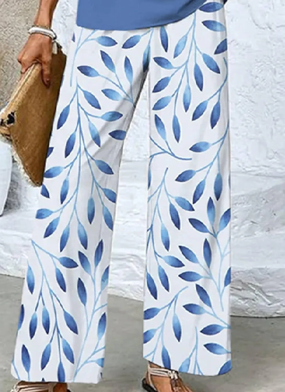 Women's 2 Piece Outfits Green Sleeveless Double Layer Top and Leaf Print Wide Leg Pants Lounge Sets 2025 Summer Trendy