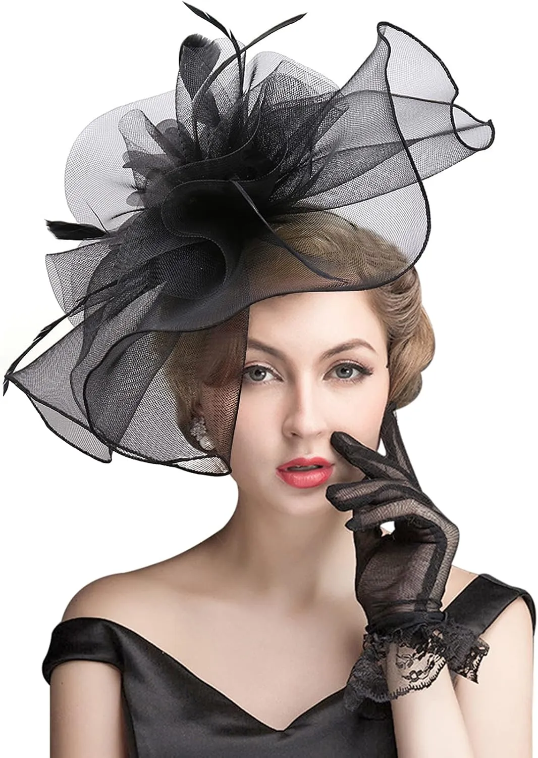 Z&X Sinamay Fascinator Hat Floral Feather Pillbox Derby Hats for Women Wedding Tea Party with Headband Clip