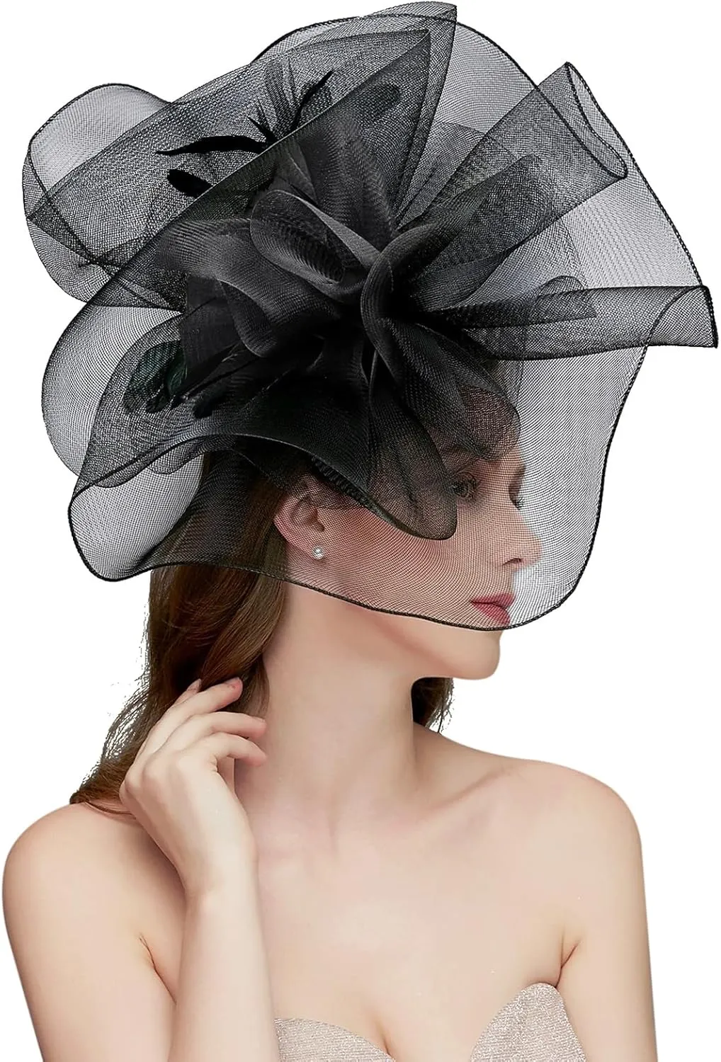 Z&X Sinamay Fascinator Hat Floral Feather Pillbox Derby Hats for Women Wedding Tea Party with Headband Clip