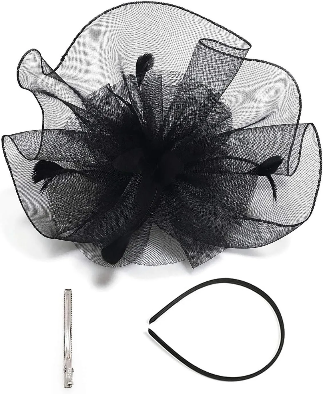 Z&X Sinamay Fascinator Hat Floral Feather Pillbox Derby Hats for Women Wedding Tea Party with Headband Clip