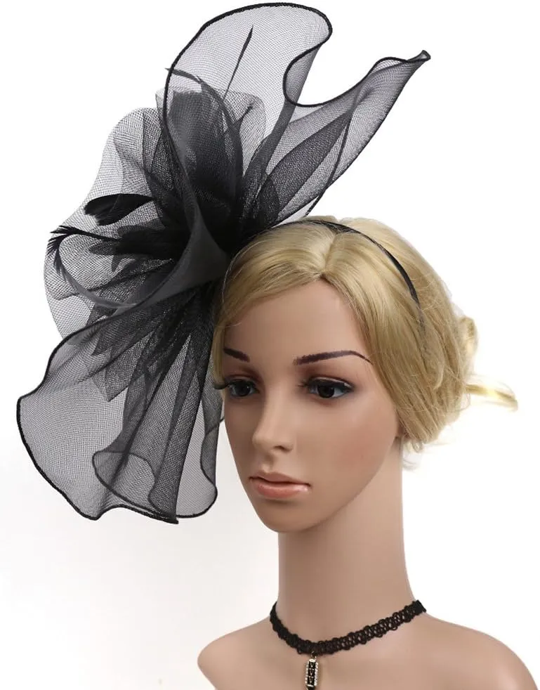 Z&X Sinamay Fascinator Hat Floral Feather Pillbox Derby Hats for Women Wedding Tea Party with Headband Clip