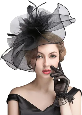 Z&X Sinamay Fascinator Hat Floral Feather Pillbox Derby Hats for Women Wedding Tea Party with Headband Clip