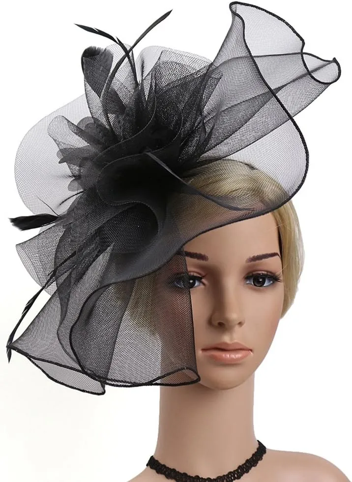 Z&X Sinamay Fascinator Hat Floral Feather Pillbox Derby Hats for Women Wedding Tea Party with Headband Clip